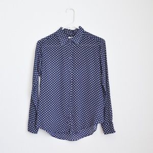 Sheer Polka Dot Silk Button-Up Shirt